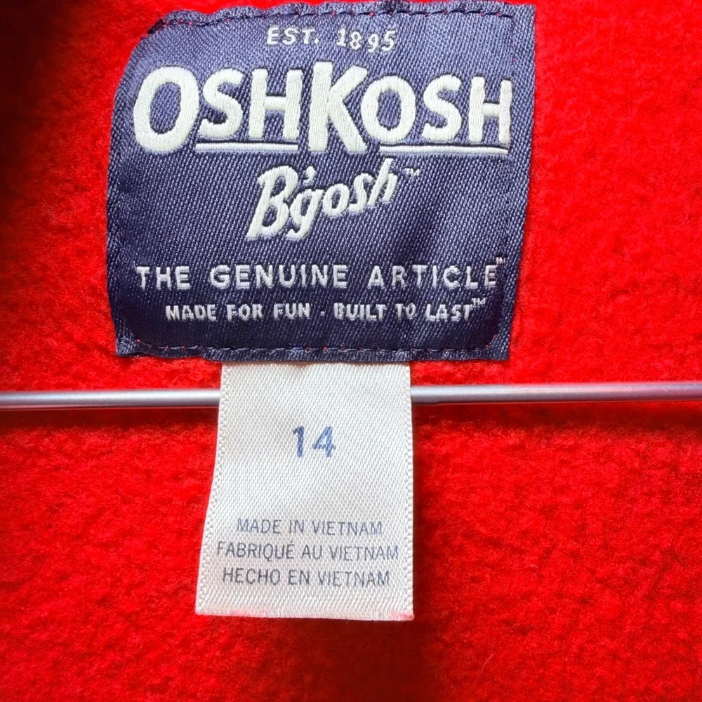 OshKosh Bgosh Kids Red Full Zip Hoodie Navy Chenille Logo Sweatshirt Size 14